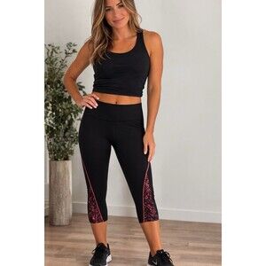 Champion Leggings Work Out Pants Women's Medium Black w/Stripe Athletic Yoga